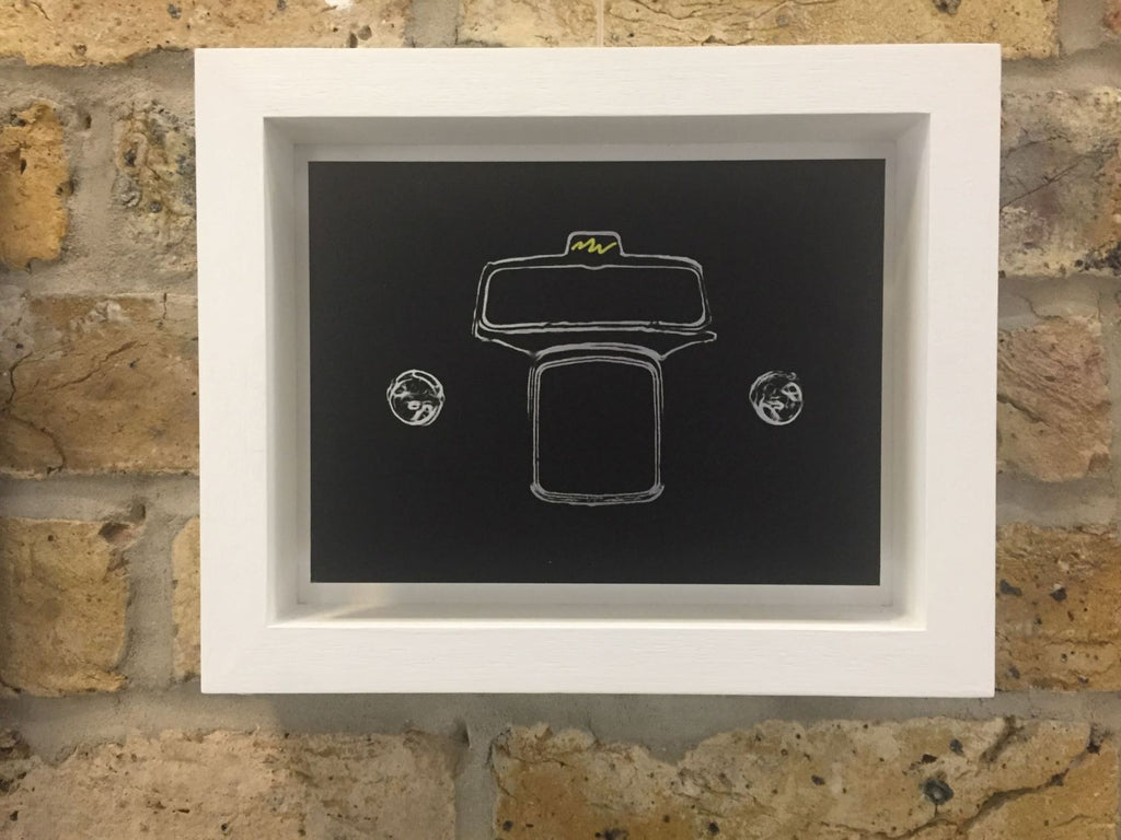 Black taxi cab on aluminium by Michael Wallner at Iona House Gallery
