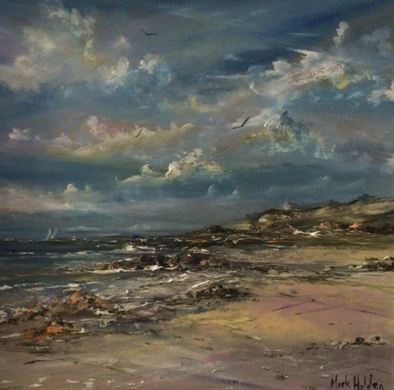 Mark Holden 'The Rugged Coast, North Beach, Iona' oil on canvas 50x50cm