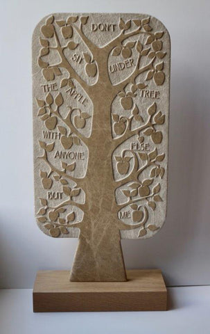 Michael Disley 'Don't Sit Under The Apple Tree' Portuguese Marble 63x30x3.2cm (inc oak plinth)