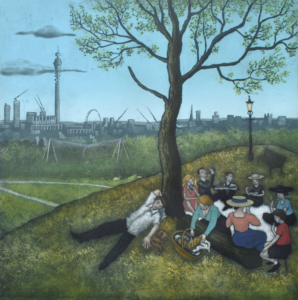 Mychael Barratt 'Primrose Hill - Summer, after Bruegel' ltd edition etching 50x50cm