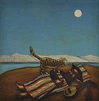Mychael Barratt 'Rousseau's Cat II' Limited edition etching (framed) 22x22cms