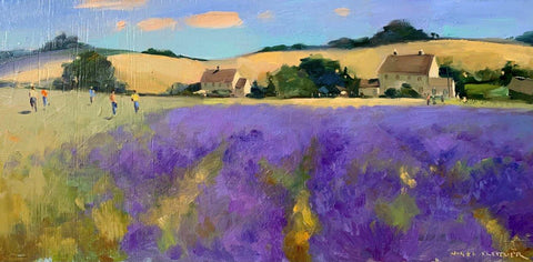 Nigel Fletcher 'Cotswold Lavender' oil on canvas 20x41cm