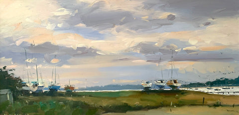 Nigel Fletcher 'Evening Light' oil on canvas 20x41cm