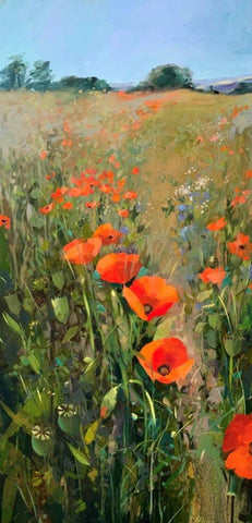 Nigel Fletcher 'Poppy Walk' oil on canvas 26x51cm