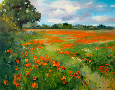 Nigel Fletcher 'Poppy Field' oil on canvas 36x46cm