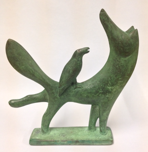 Paul Smith 'Fox with Crow' 18x16cm Bronze resin (verdigris) limited edition of 250