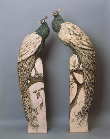 Tanya Brett 'Peacocks' ceramic (plinth not included)