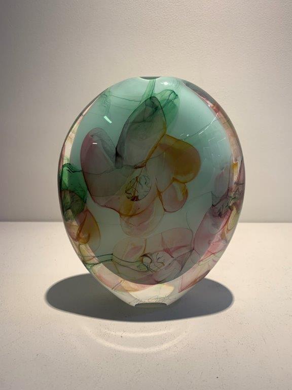 Peter Layton 'Floral Pink Medium Tall Stoneform' glass H20cm