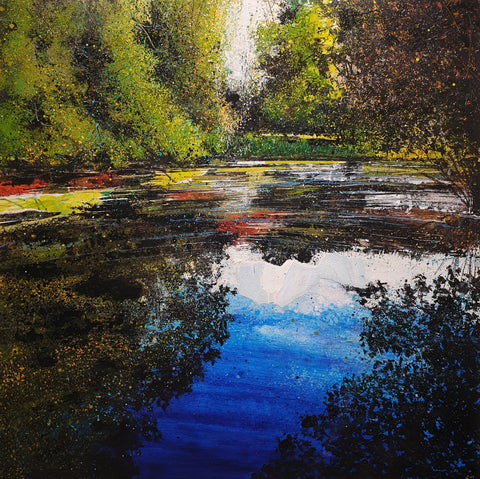 Rob Murray 'The River Shines' mixed media 76x76cm