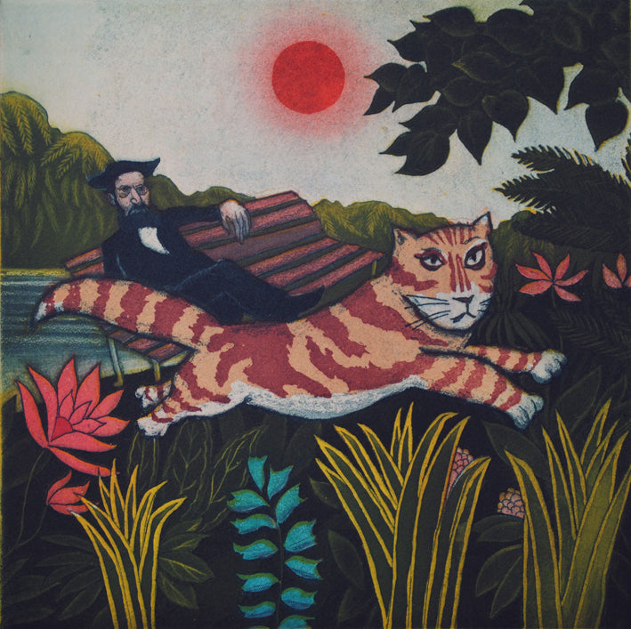 Mychael Barratt 'Rousseau's Cat I' Limited Edition Etching (framed) 22x22cm