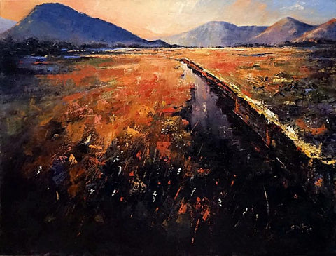 Seumas MacFarlane 'Ablaze near Clifden, Connemara, Co Galway' oil on canvas 61x76cms