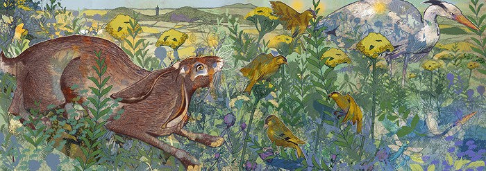 Shelly Perkins 'Worcestershire Wildlife Pond' limited edition digital collage 30x84cm (unframed size)