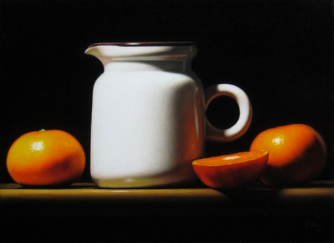 Anthony Ellis 'Still Life with Jug and Mandarins' oil on canvas 24x18cm