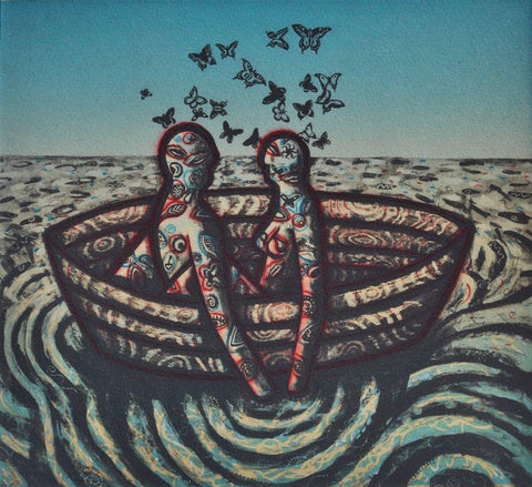 Trevor Price 'Butterfly ocean' ltd ed drypoint etching unframed Ed of 75 24x26cm