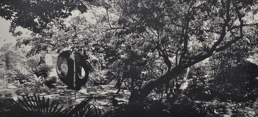 Original drypoint and relief by Trevor Price depicting Hepworth's garden