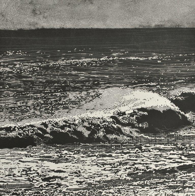 Study of waves in monochrome colours by Trevor Price at Iona House Gallery