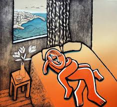 Trevor Price 'Coastal Lovers I' Limited edition drypoint etching 57x59cms