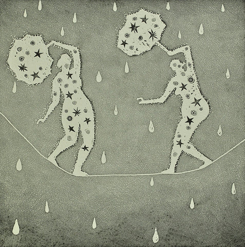 Trevor Price 'High Wire Rain Shower' limited edition etching 34x34cm