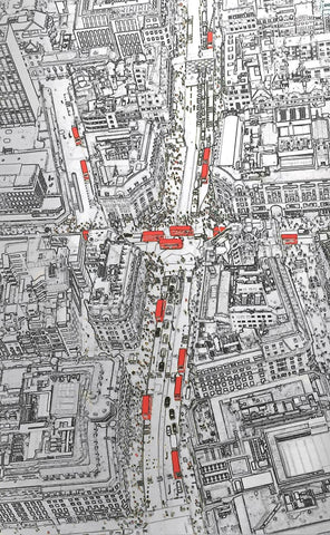 Michael Wallner 'Little London Oxford Street from Above' photograph on brushed aluminium 26 x 18 x 5 cm, edition of 30