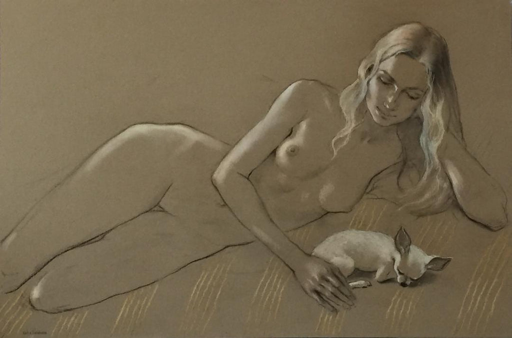 Study of nude woman with Chihuahua dog by Katya Gridneva at Iona House Gallery
