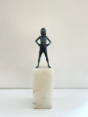 Alison Bell 'On the Warpath' bronze on alabaster H44xW10xD10cms (dimensions include base)